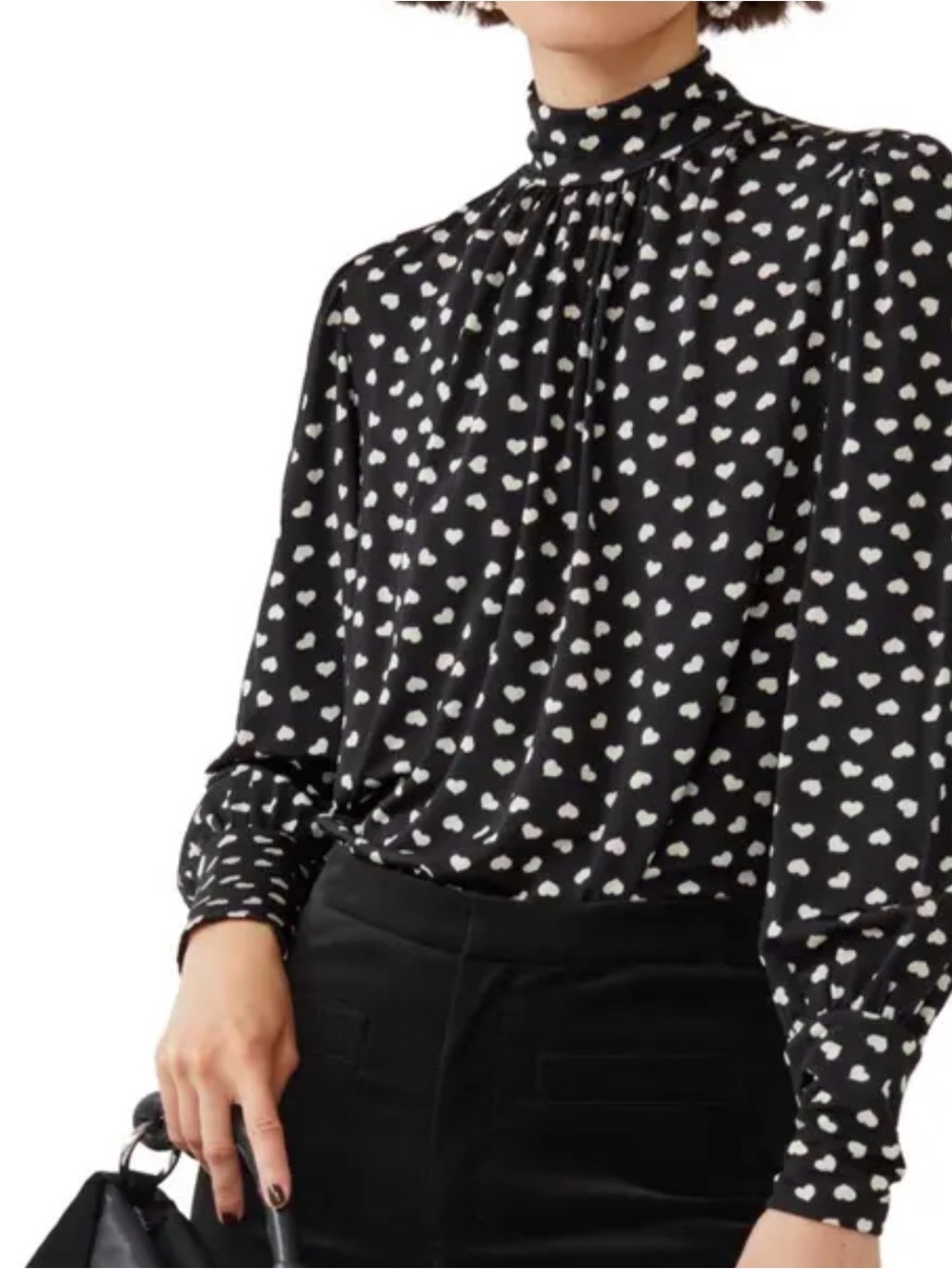 & Other Stories heart print mock neck office chic night out stretch workwear top